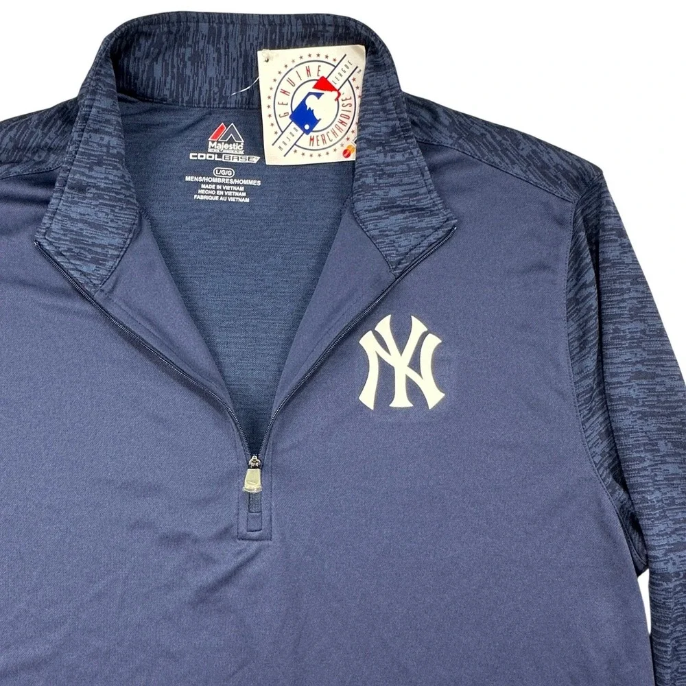 Majestic New York Yankees Cool Base Mens Large Navy Blue Quarter‎ Zip Pullover